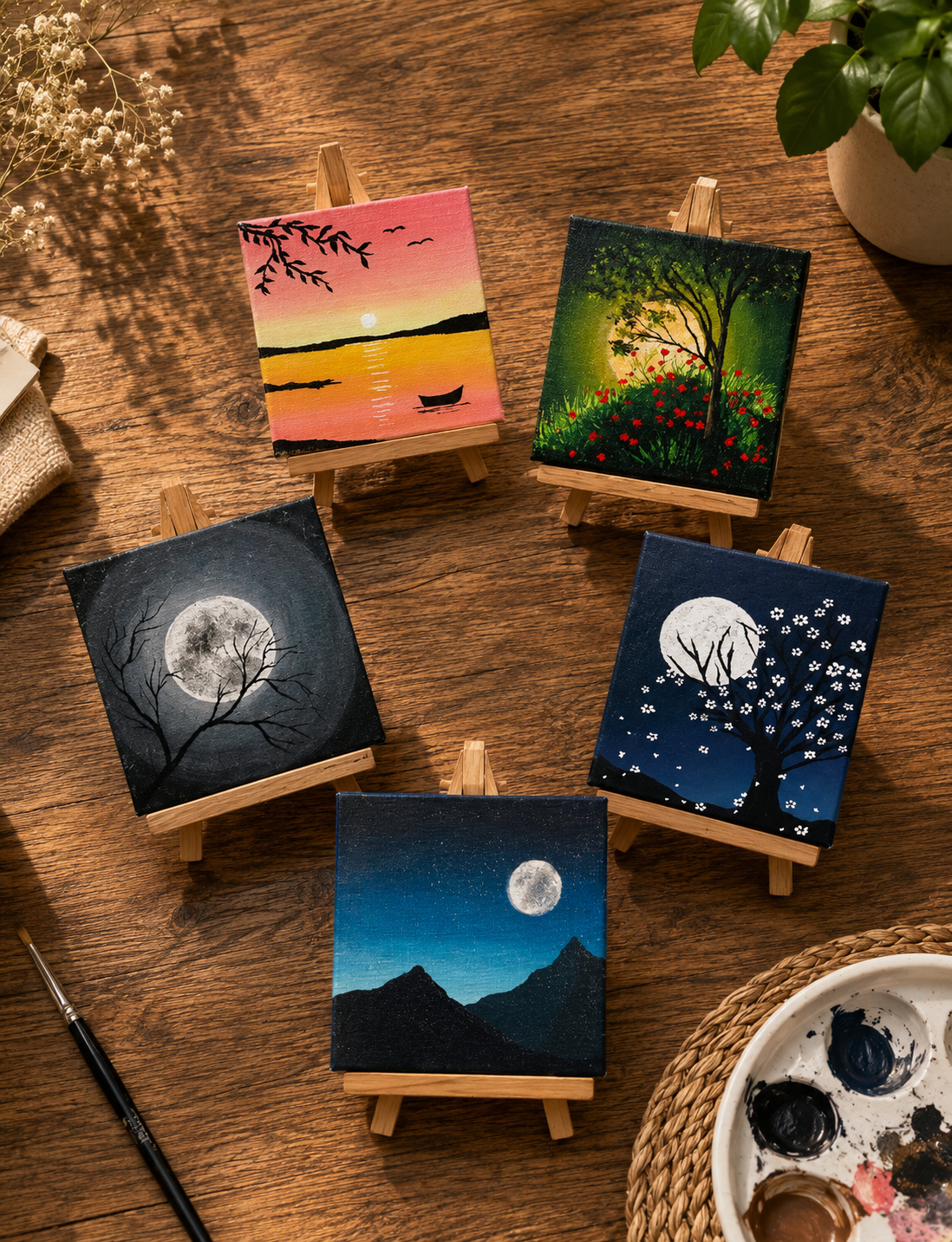 ChatGPT Image 13 Hand-Painted Mini Canvas / Mini Acrylic Paintings / 4x4 Canvas Art - Image 1