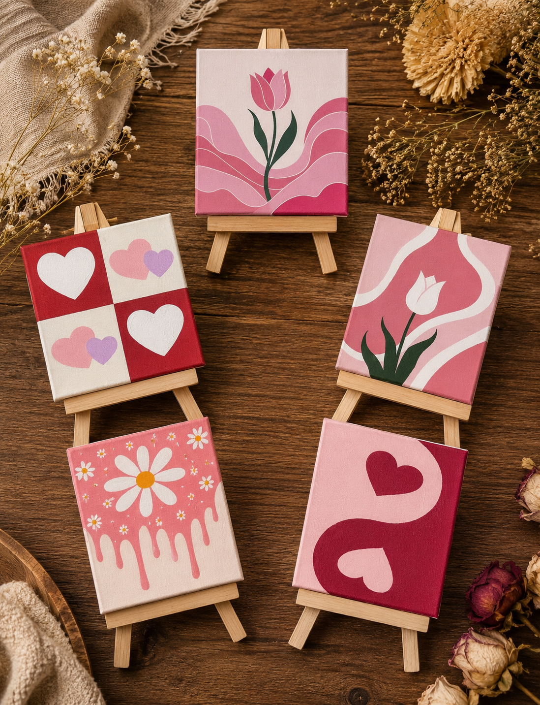 ChatGPT Image 5 Hand-Painted Mini Canvas / Mini Acrylic Paintings / 4x4 Canvas Art - Image 1