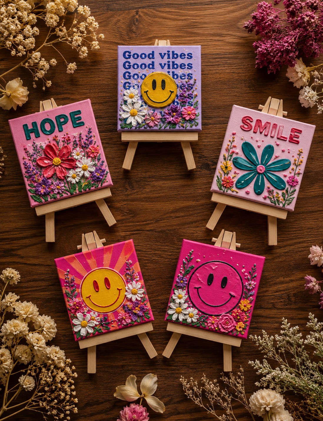 ChatGPT Image 6 Hand-Painted Mini Canvas / Mini Acrylic Paintings / 4x4 Canvas Art - Image 1