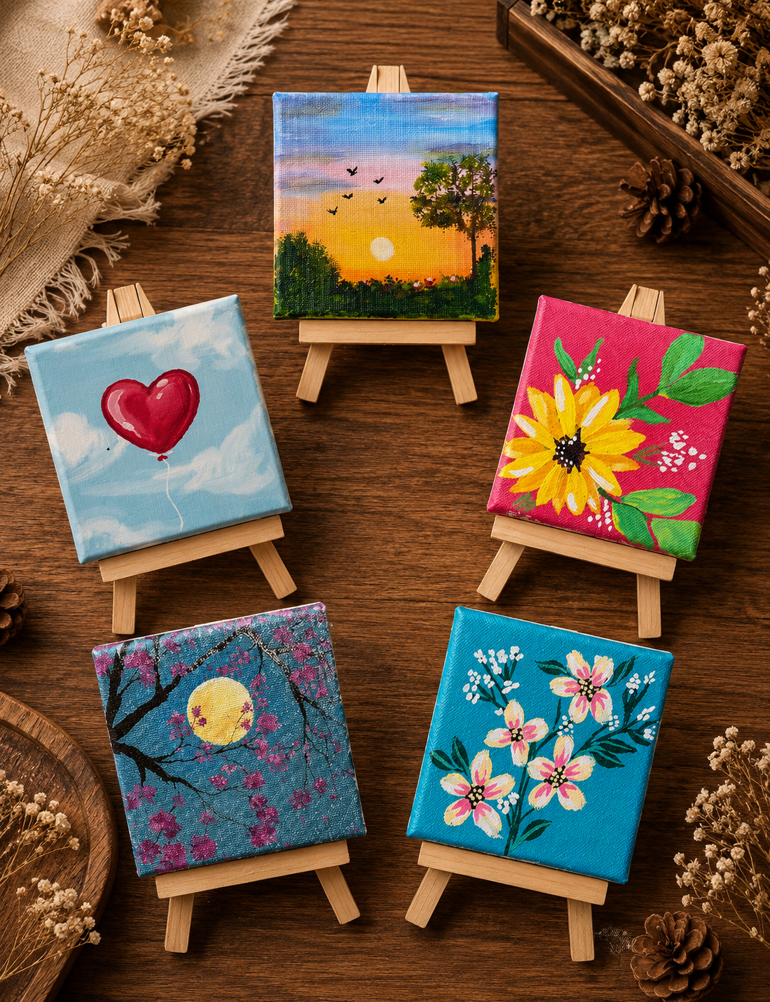 ChatGPT Image 7 Hand-Painted Mini Canvas / Mini Acrylic Paintings / 4x4 Canvas Art - Image 1