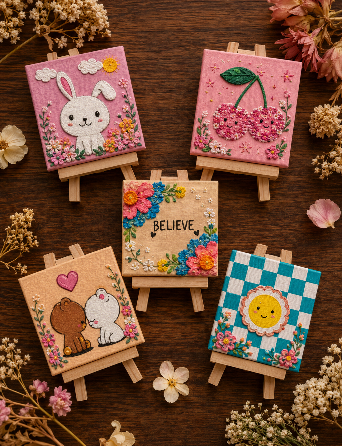 ChatGPT Image 8 Hand-Painted Mini Canvas / Mini Acrylic Paintings / 4x4 Canvas Art - Image 1