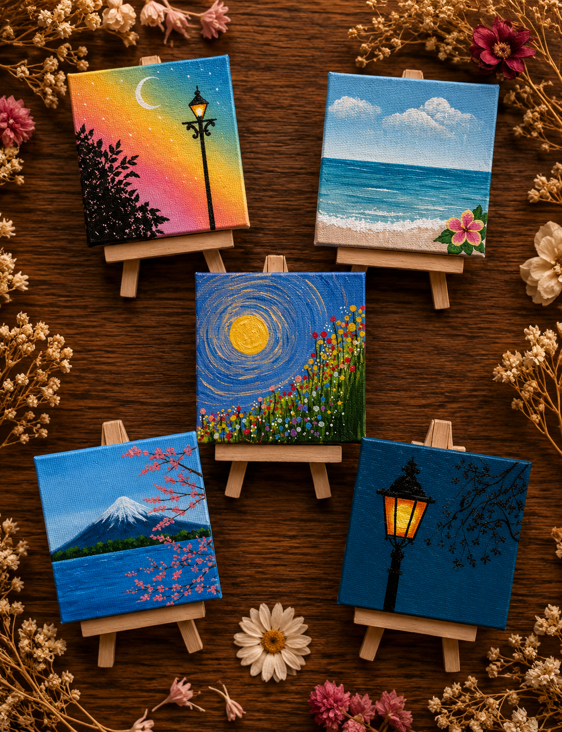 ChatGPT Image 9 Hand-Painted Mini Canvas / Mini Acrylic Paintings / 4x4 Canvas Art - Image 1