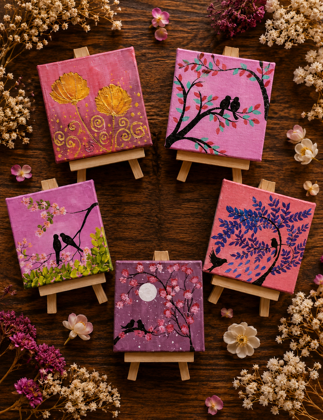 image 12 Hand-Painted Mini Canvas / Mini Acrylic Paintings / 4x4 Canvas Art - Image 1