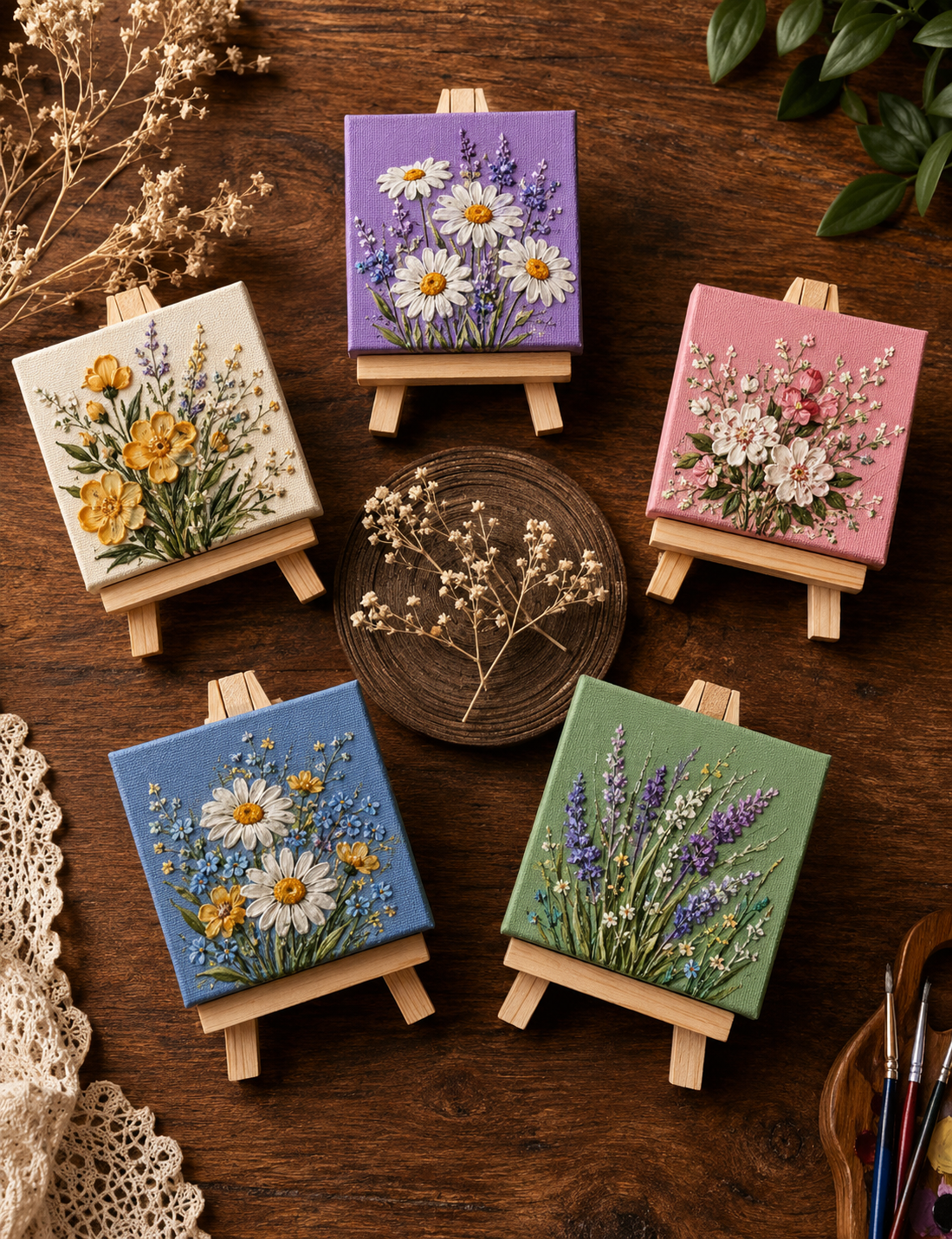image 4 Hand-Painted Mini Canvas / Mini Acrylic Paintings / 4x4 Canvas Art - Image 1