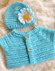 Crochet Sweater Set, Daisy Appliqué, Gift - Image 2