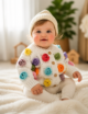 Crochet Baby Cardigan, Rainbow Flower.