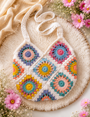 Crochet Shoulder Bag, Colorful Boho Bag.