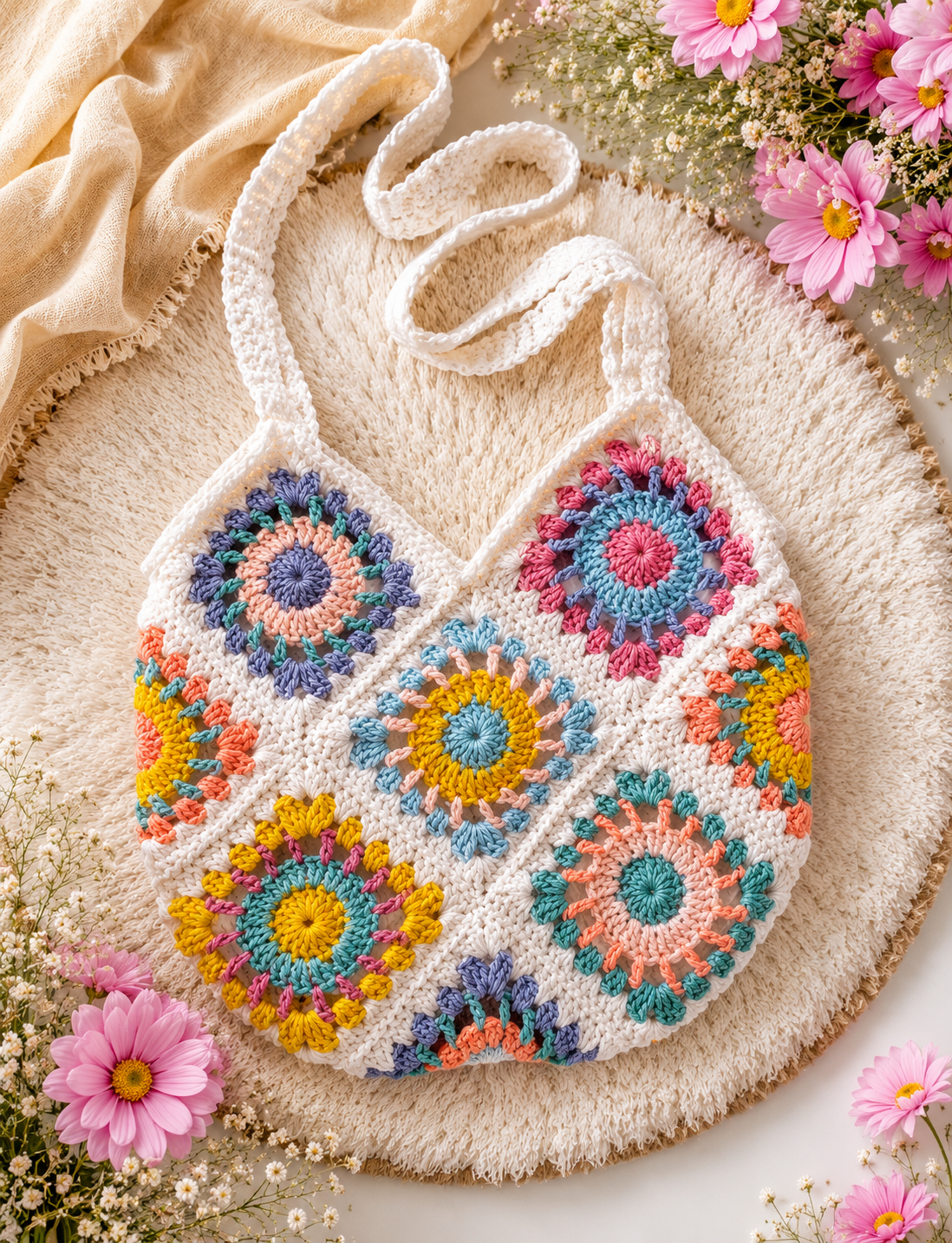 Image 2 Crochet Shoulder Bag, Colorful Boho Bag. - Image 1