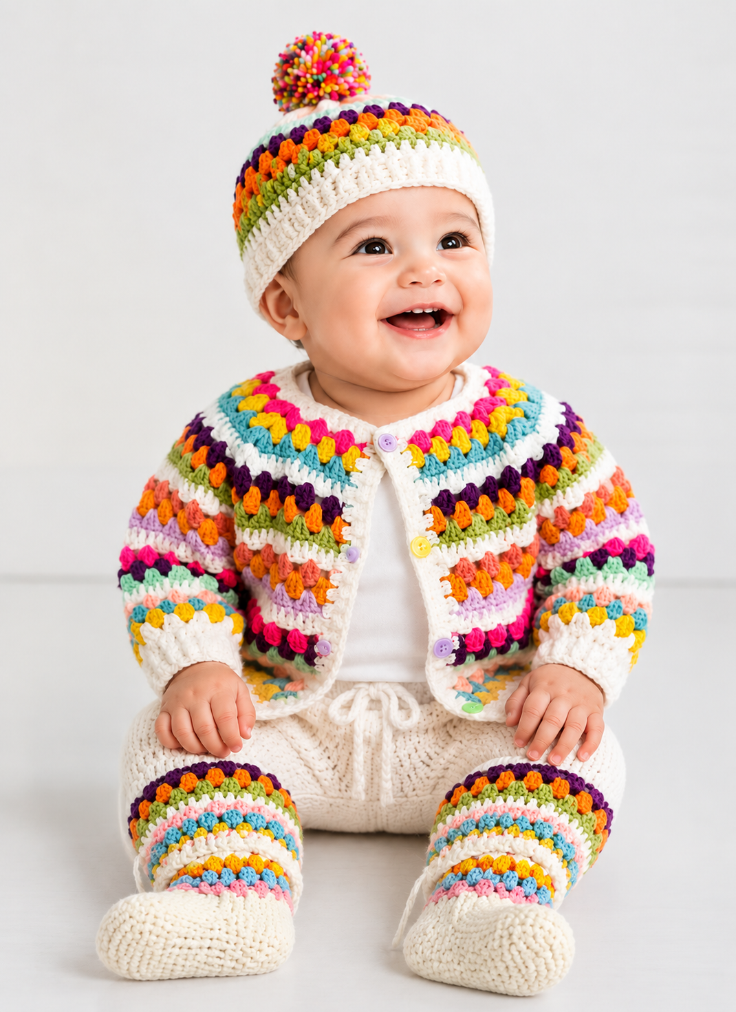 e469d263-c623-4d03-ab30-46a304027d21 Crochet Rainbow Baby Cardigan Set - Image 1