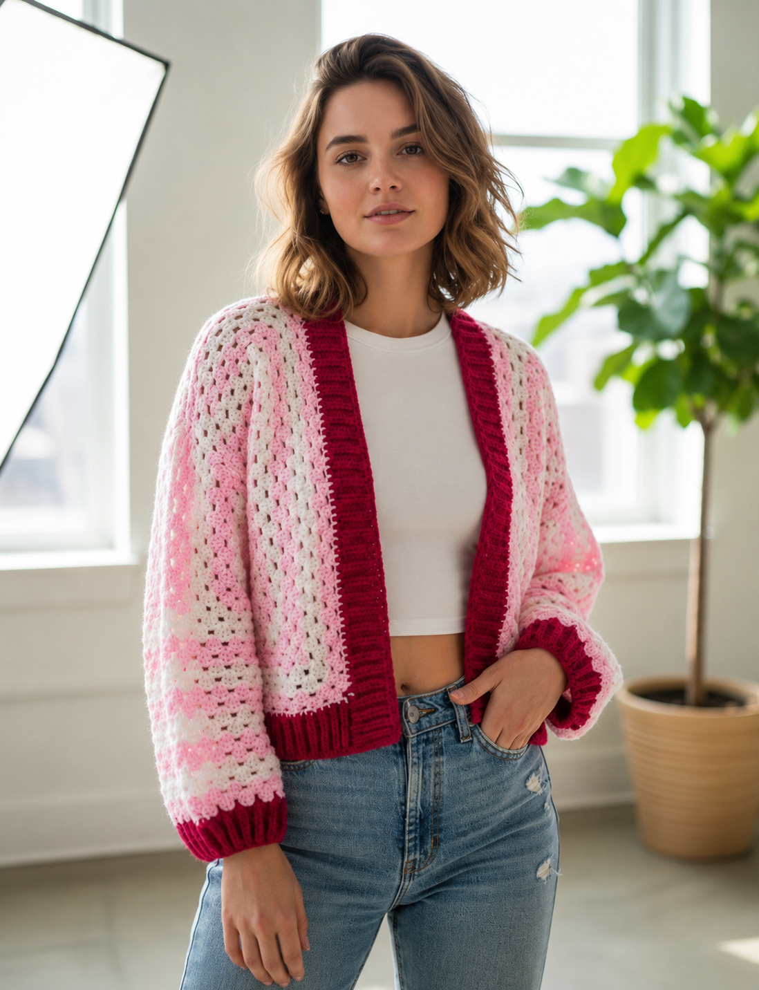 ChatGPT Image Jun 21, 2026, 04_33_08 PM Women’s Pink & White Crochet Cardigan - Image 1