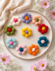 Crochet Puff Flower, Multicolored, Set of 10