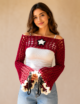 Women’s Burgundy Crochet Mesh Sleeves